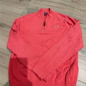 Vineyard Vines Boys Coral Half-Zip Sweater with Leather Pull Medium